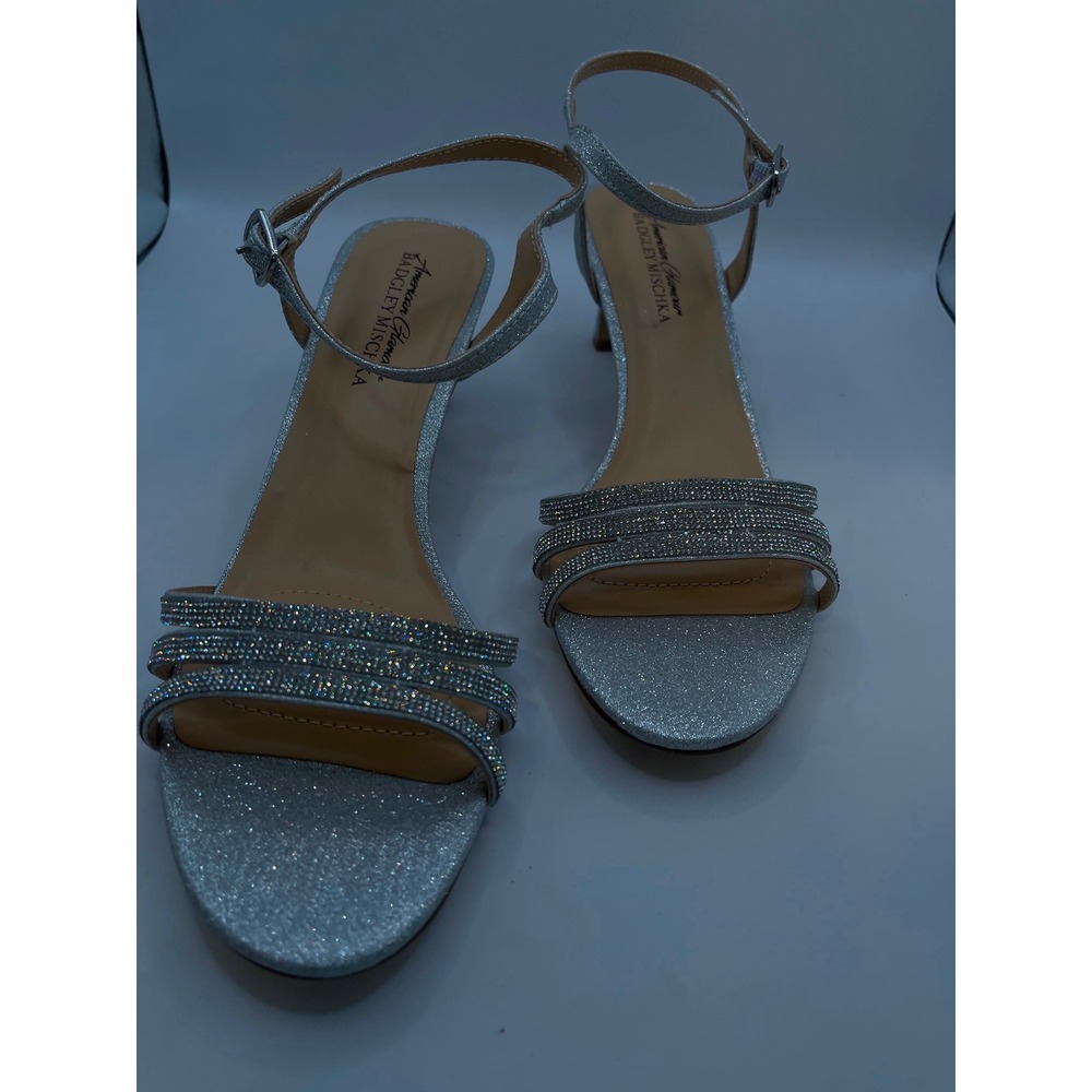 American Glamour Badgley Mischka AGBM KAN Silver Glitter Rhinestone Kitten